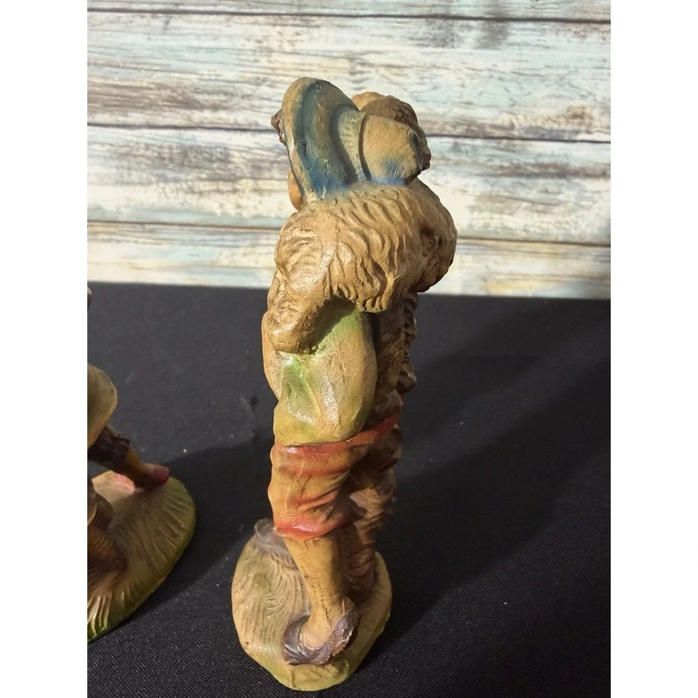 2 Vintage Italy Nativity Shepherd Boy Lamb - Josiah Bagpiper Set 5.5